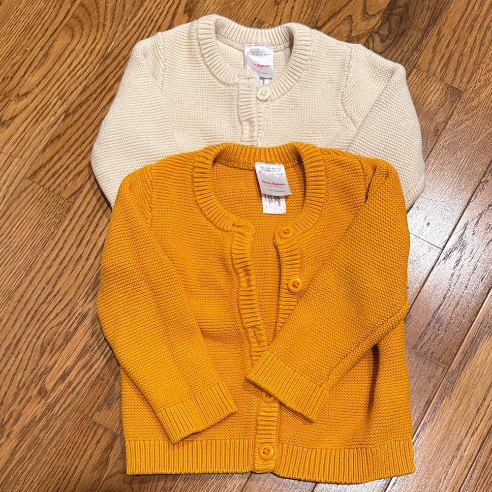 Hanna Andersson Cozy Kids Cardigan Set - Cream and Orange